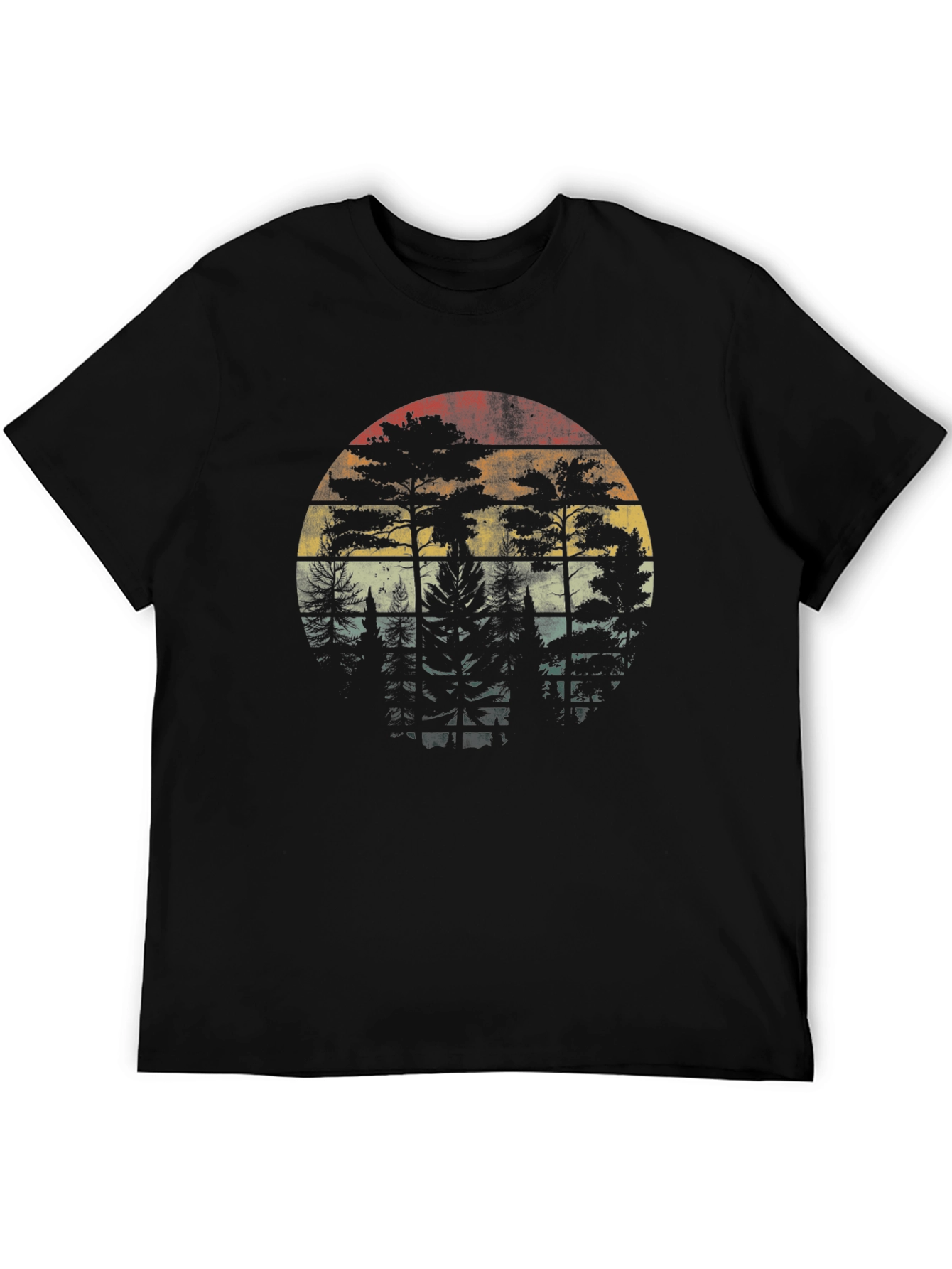 Retro Forest Sunset Graphic Tee - Black