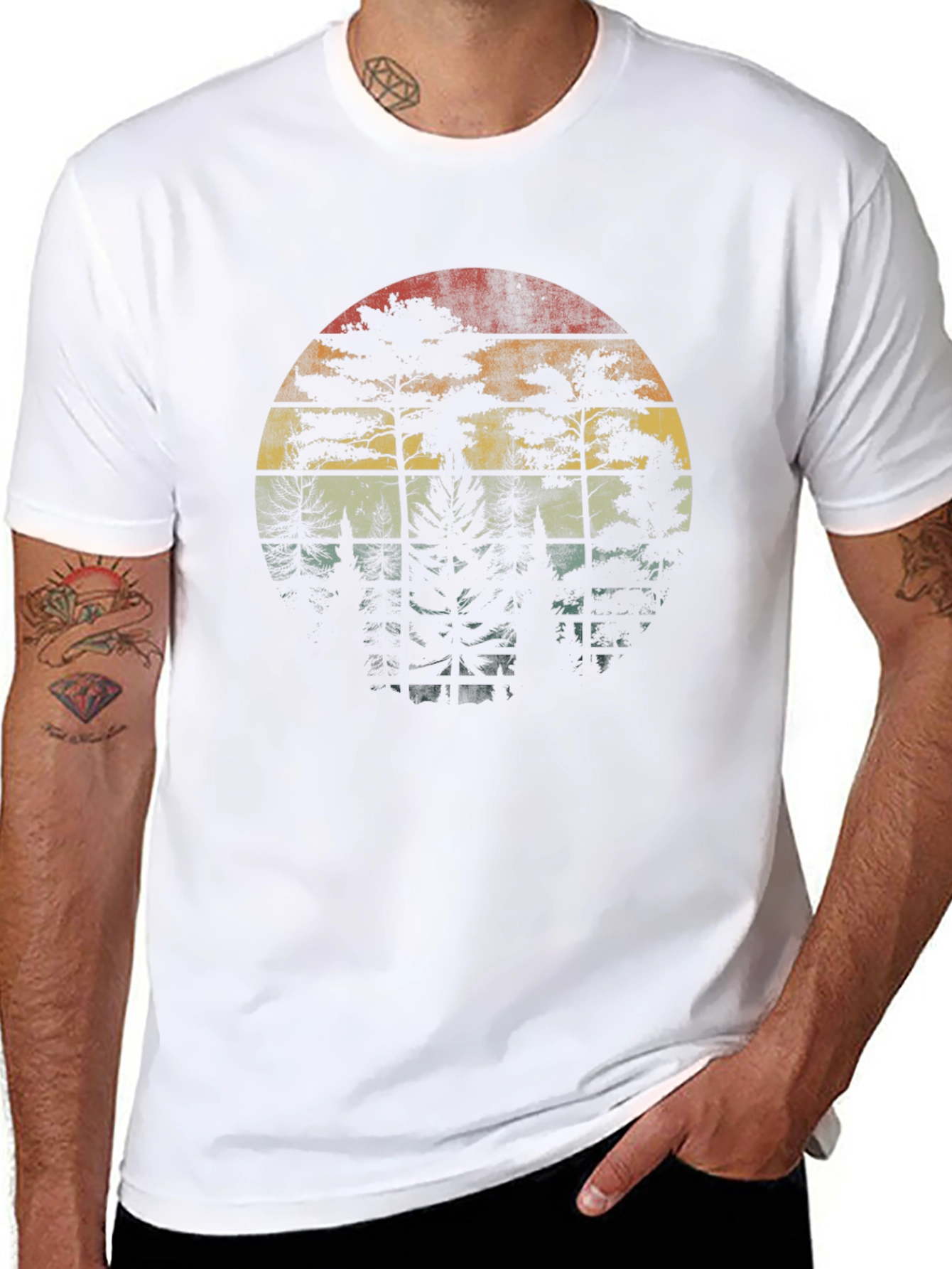 Retro Forest Sunset Graphic Tee - Black