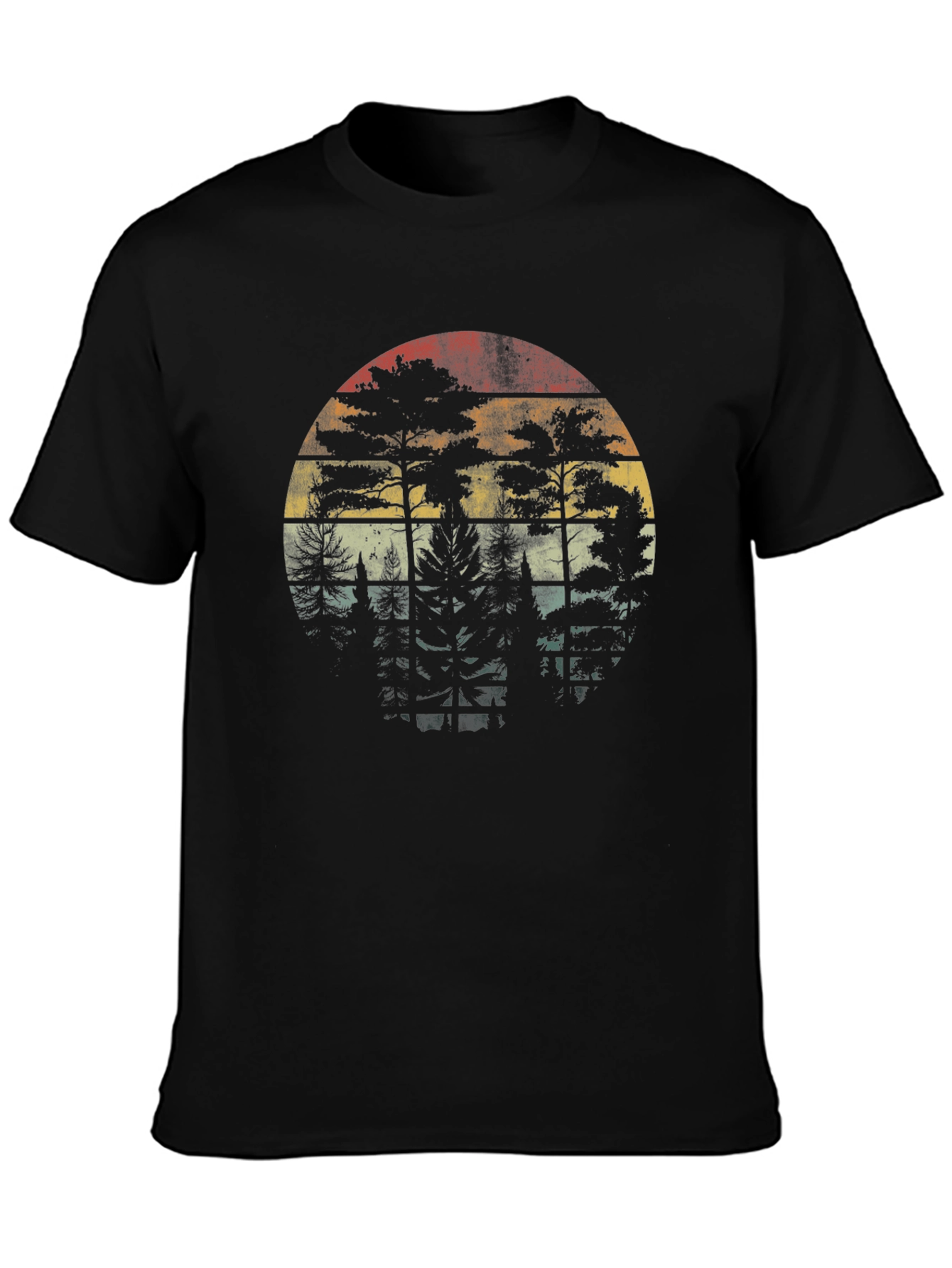 Retro Forest Sunset Graphic Tee - Black