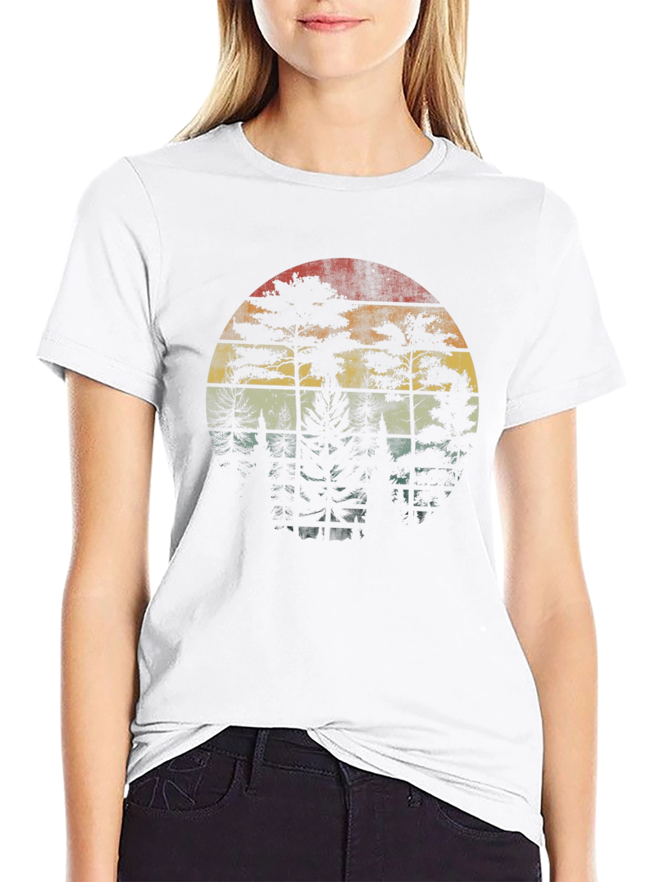 Retro Forest Sunset Graphic Tee - Black