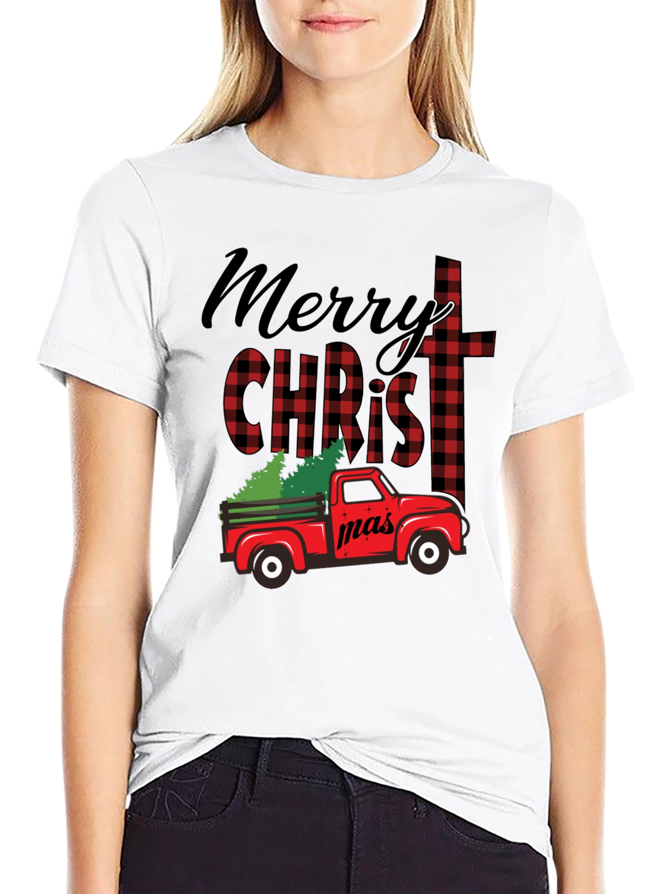Merry Christmas Truck Buffalo Plaid T-Shirt