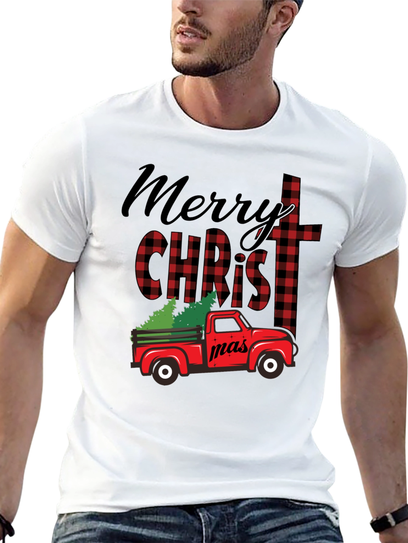 Merry Christmas Truck Buffalo Plaid T-Shirt