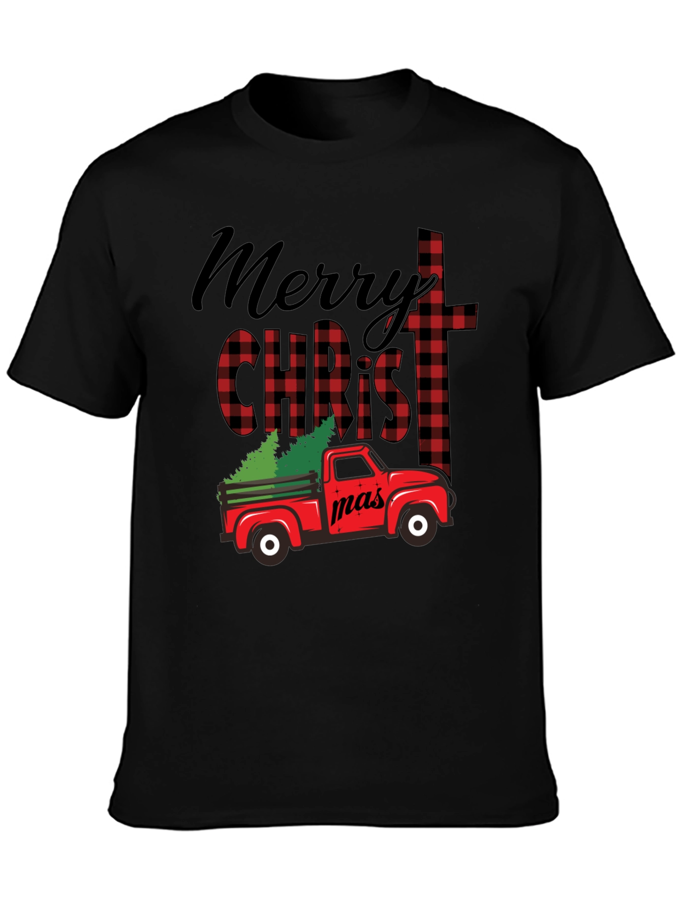 Merry Christmas Truck Buffalo Plaid T-Shirt
