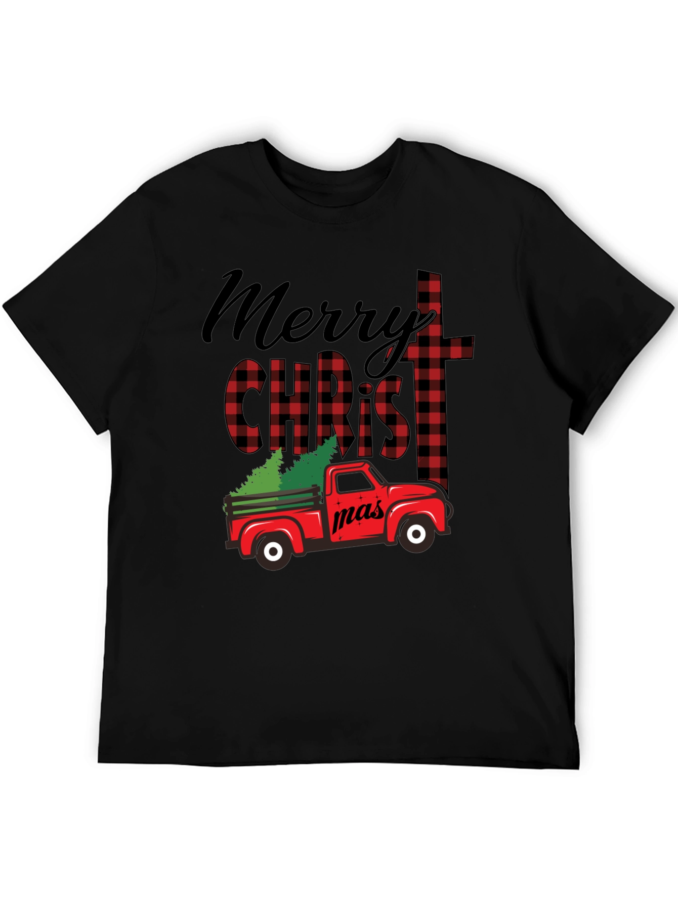 Merry Christmas Truck Buffalo Plaid T-Shirt