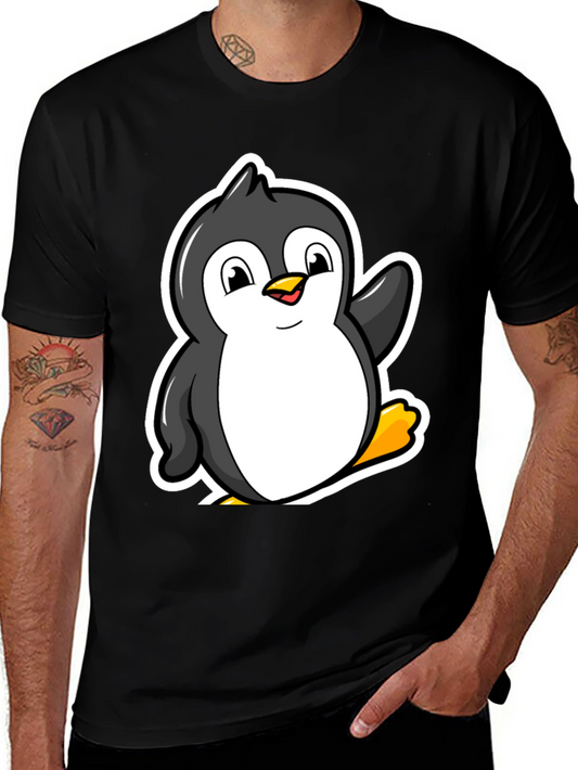 Cartoon Penguin Graphic T-Shirt - Black