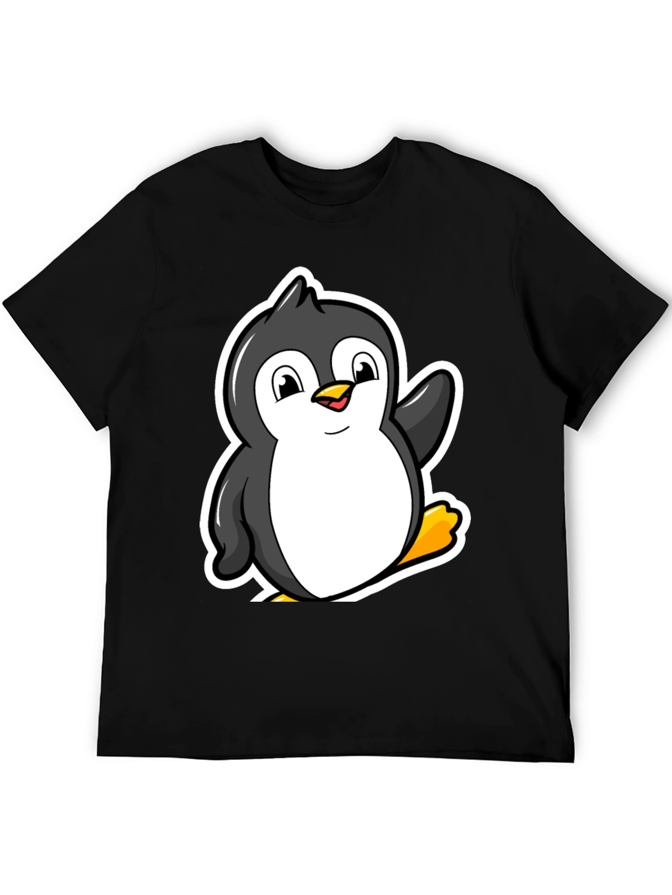 Cartoon Penguin Graphic T-Shirt - Black