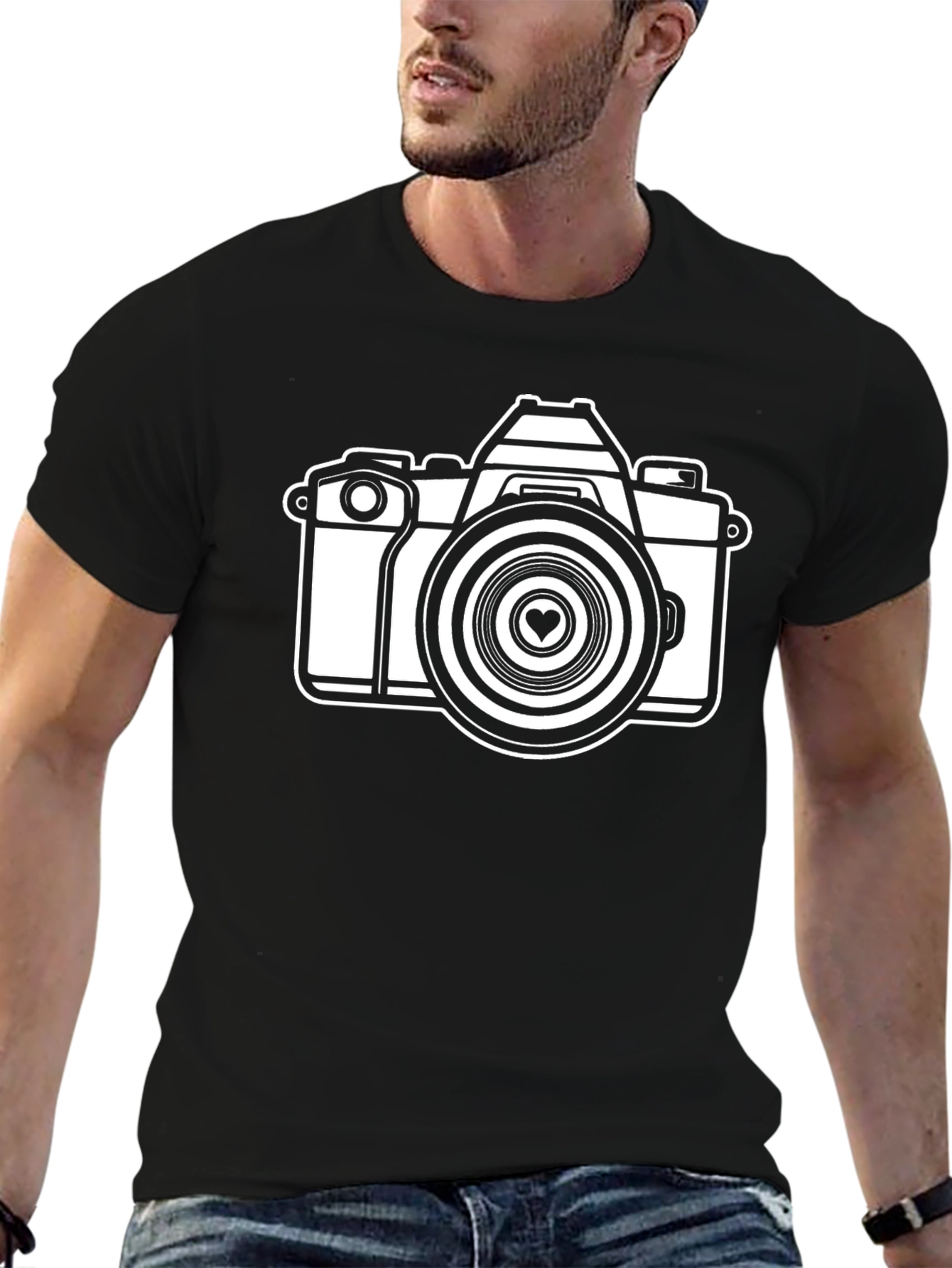 Retro Camera Graphic Tee - Black Cotton T-Shirt