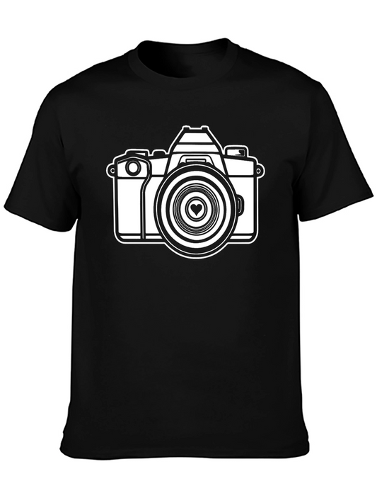 Retro Camera Graphic Tee - Black Cotton T-Shirt