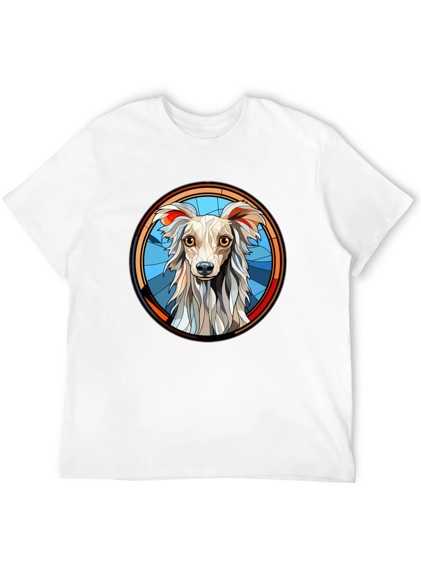 Dog Graphic Tee Stained Glass Style Mens Black T-Shirt
