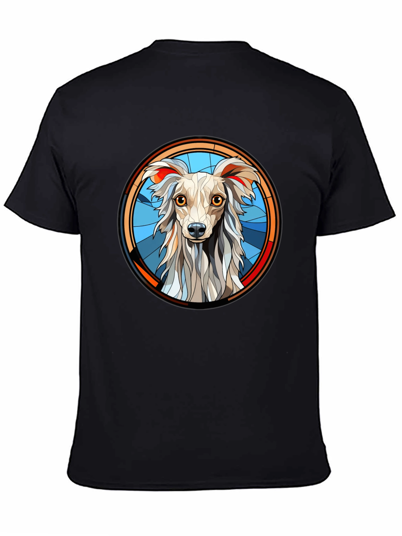 Dog Graphic Tee Stained Glass Style Mens Black T-Shirt