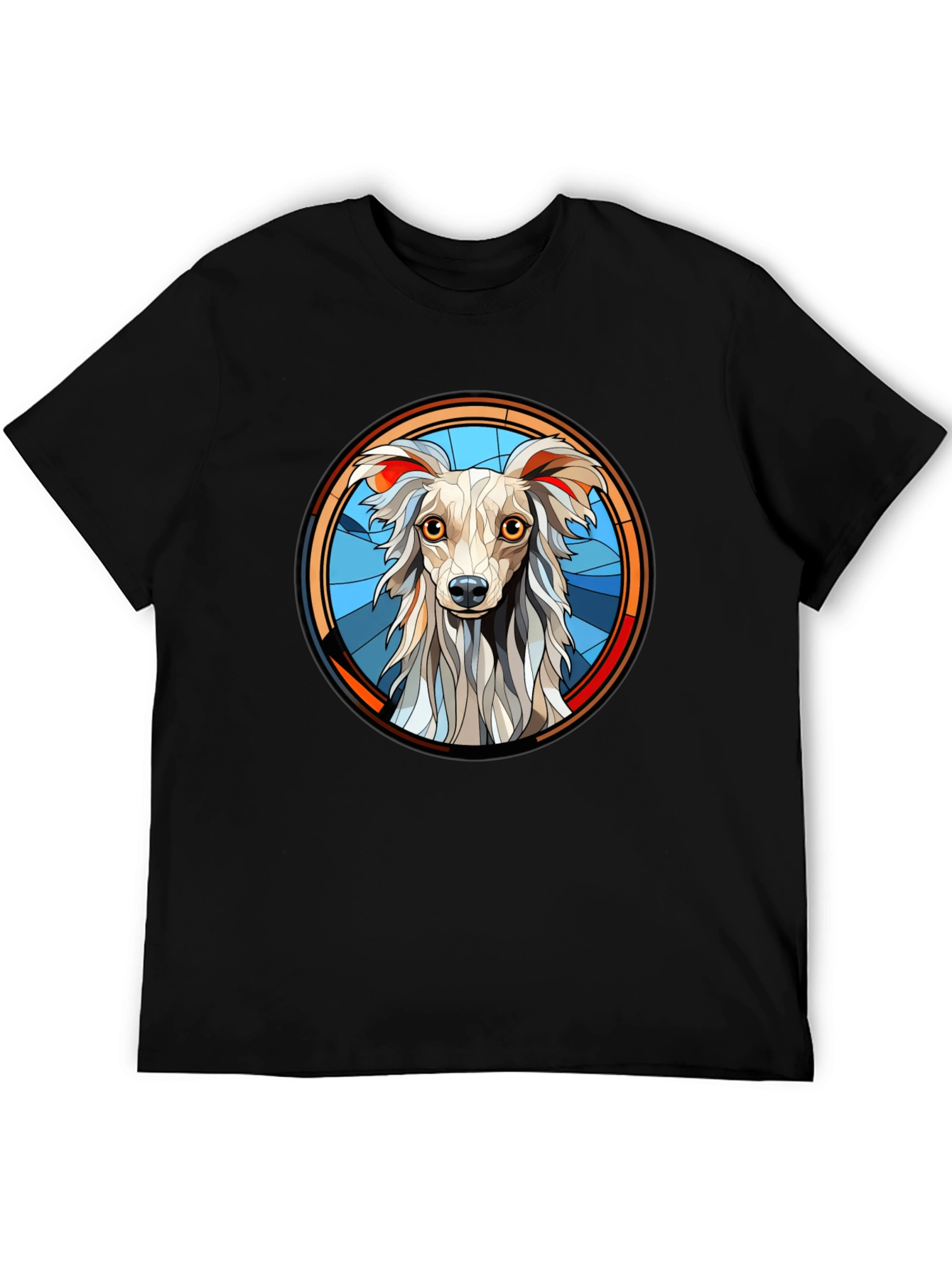 Dog Graphic Tee Stained Glass Style Mens Black T-Shirt
