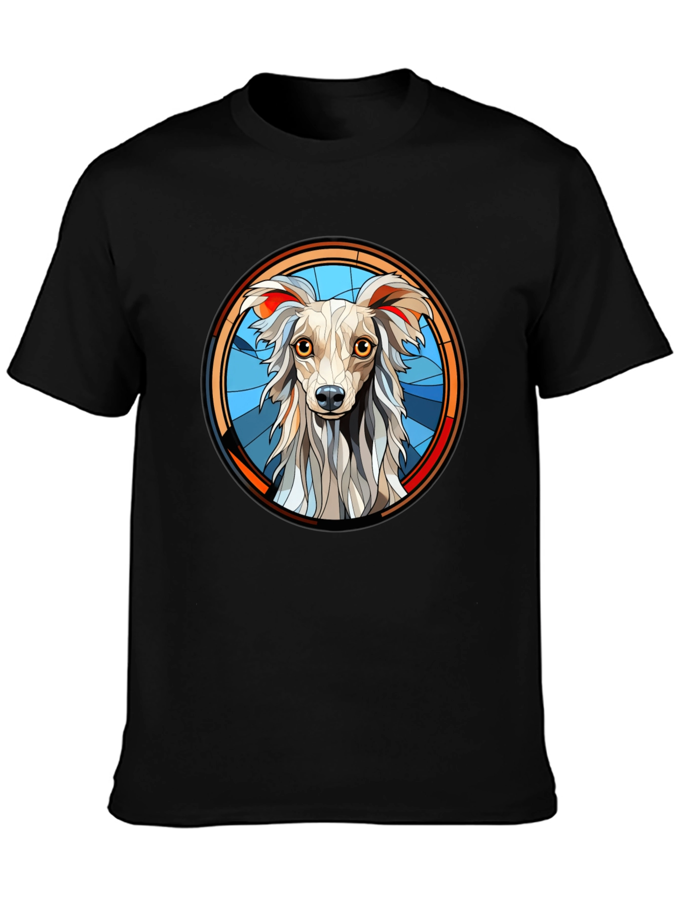 Dog Graphic Tee Stained Glass Style Mens Black T-Shirt