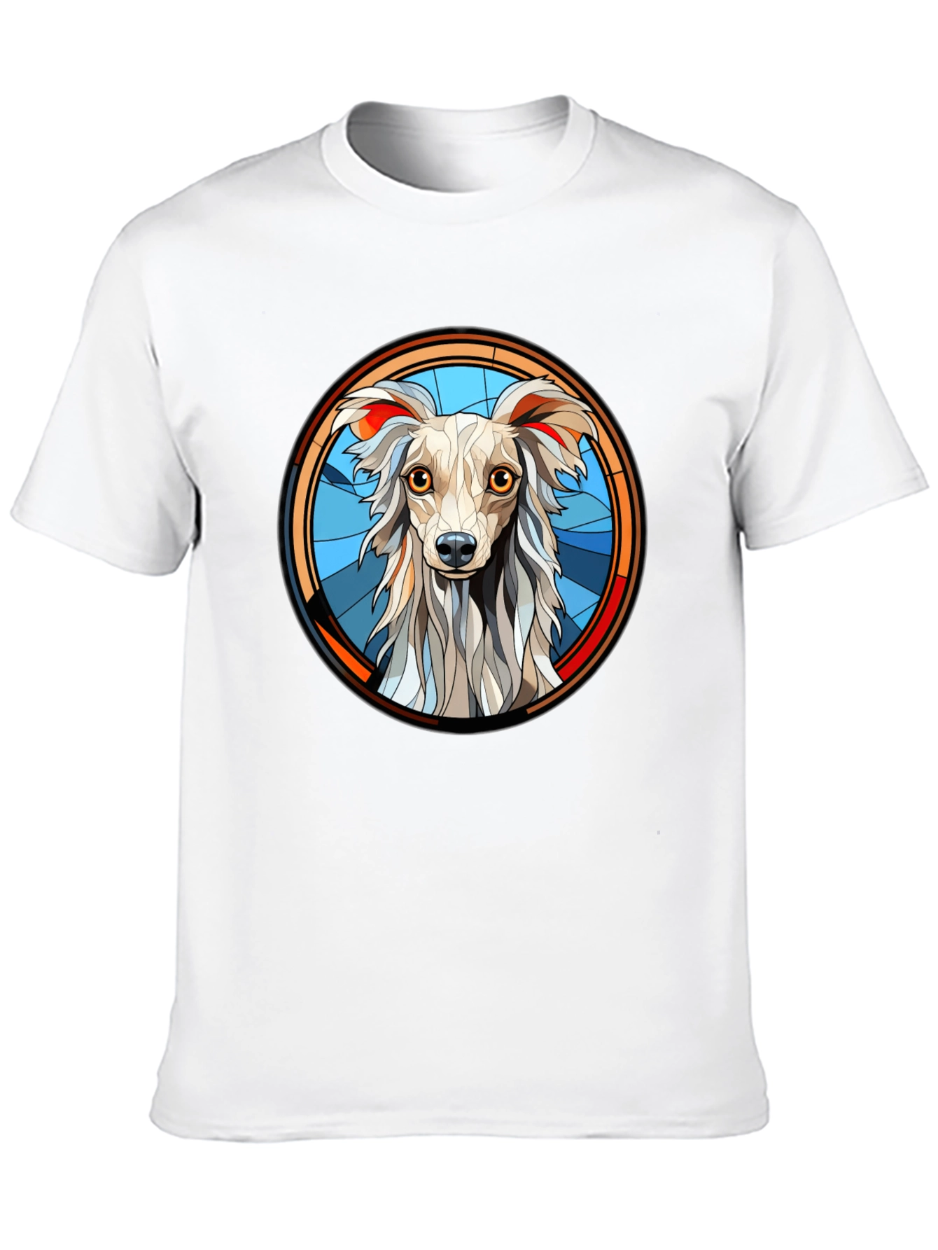 Dog Graphic Tee Stained Glass Style Mens Black T-Shirt