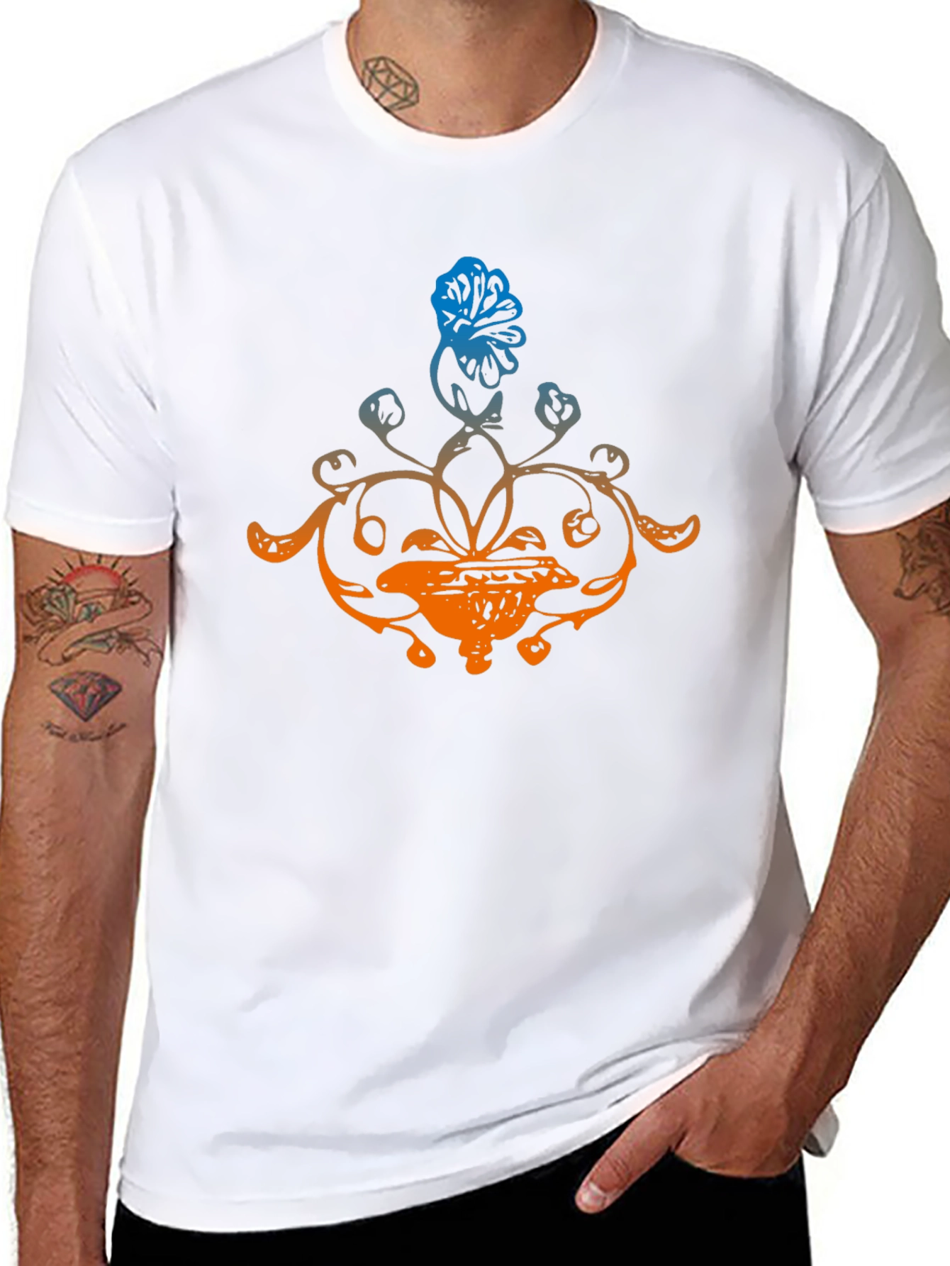 Floral Design Black T-Shirt