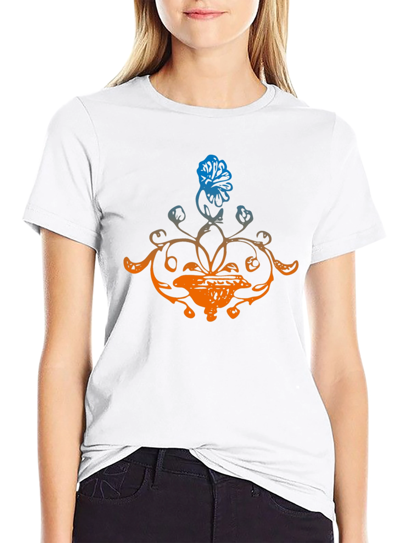 Floral Design Black T-Shirt
