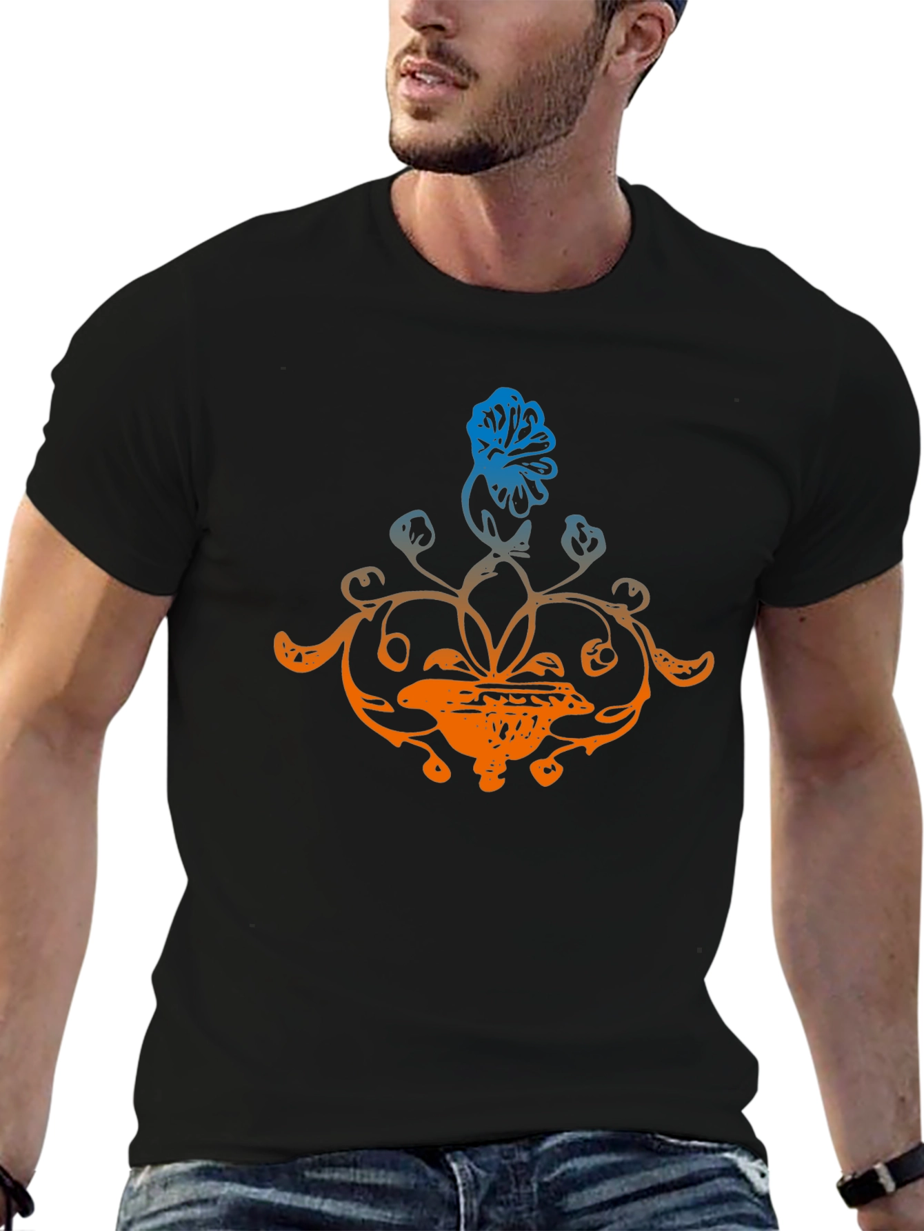 Floral Design Black T-Shirt