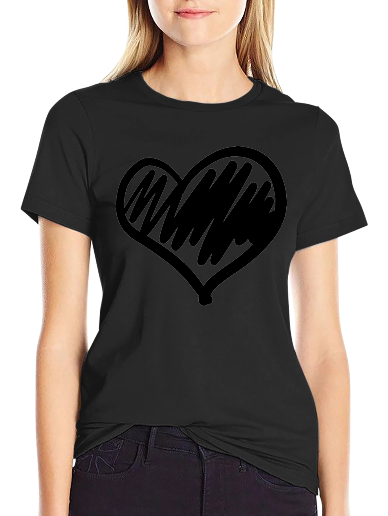 Heart Scribble Graphic Tee - Casual Style
