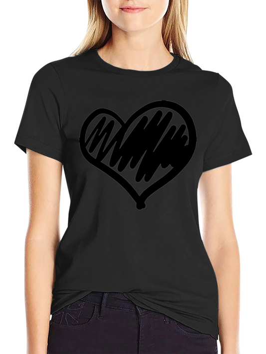 Heart Scribble Graphic Tee - Casual Style