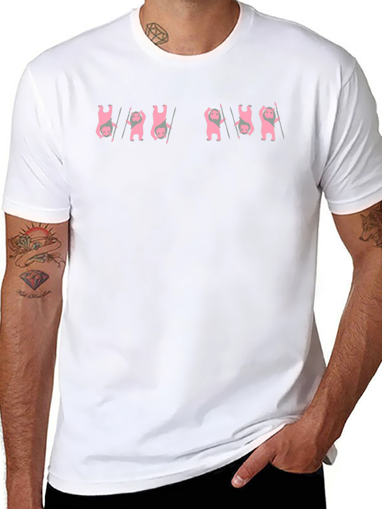 Unique Pink Bear Graphic Black T-Shirt