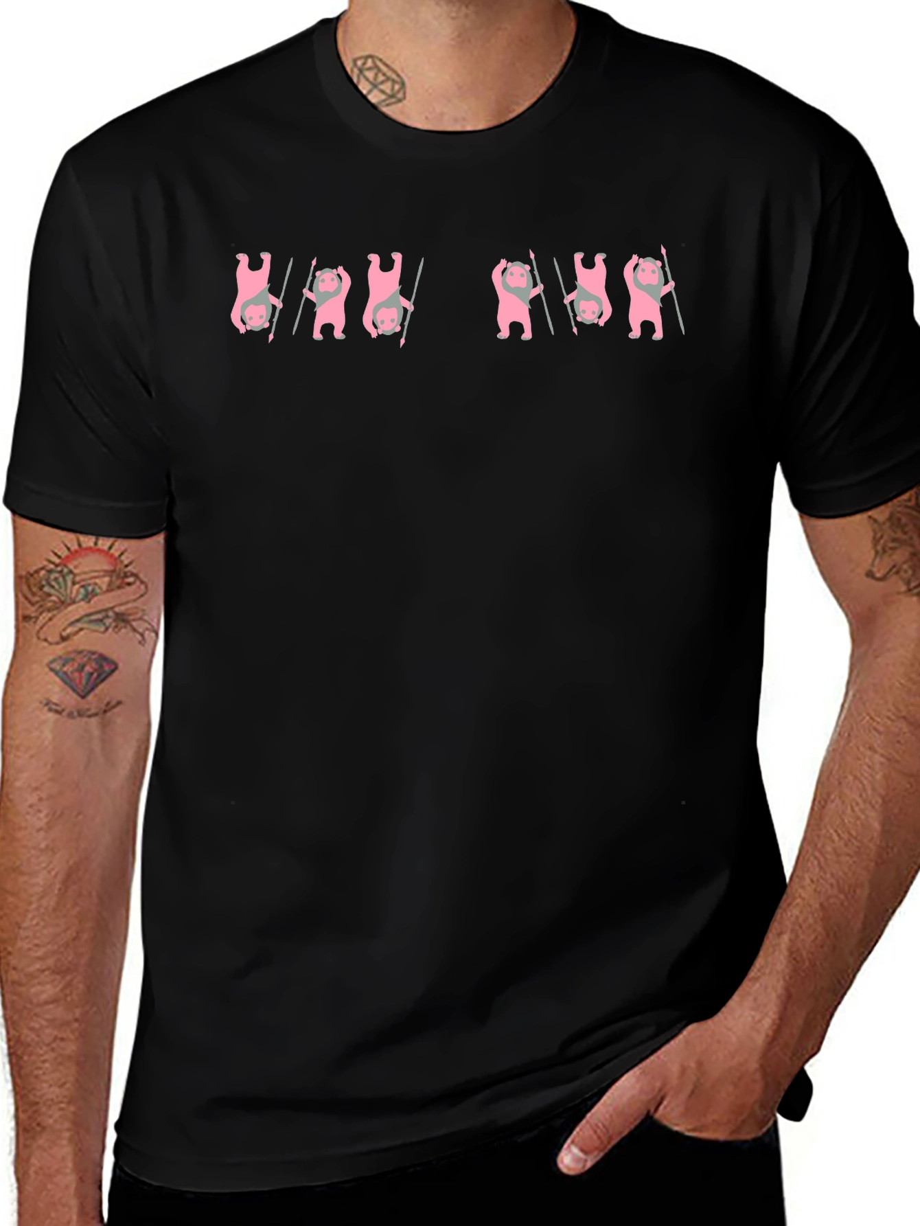 Unique Pink Bear Graphic Black T-Shirt