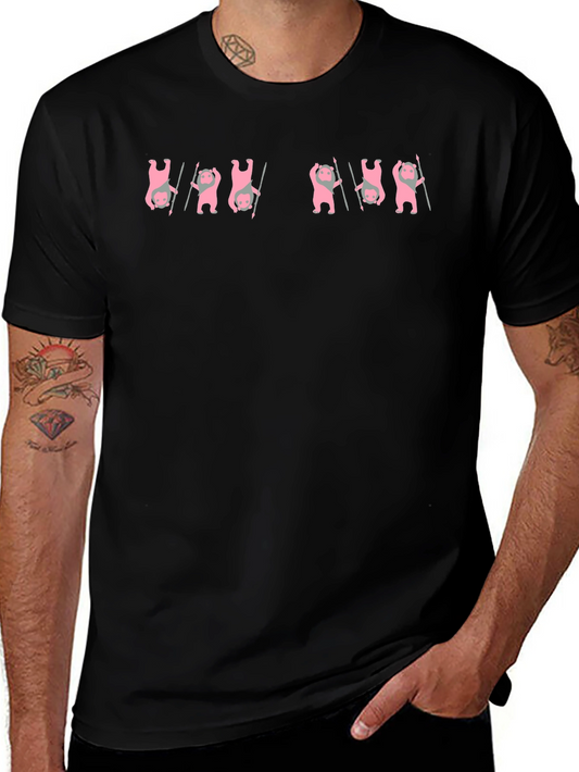 Unique Pink Bear Graphic Black T-Shirt