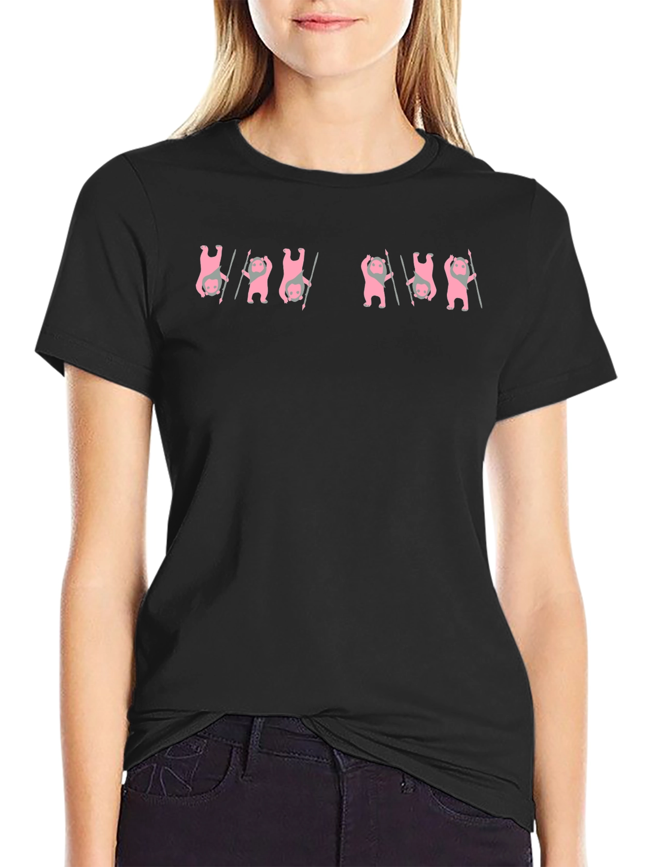 Unique Pink Bear Graphic Black T-Shirt