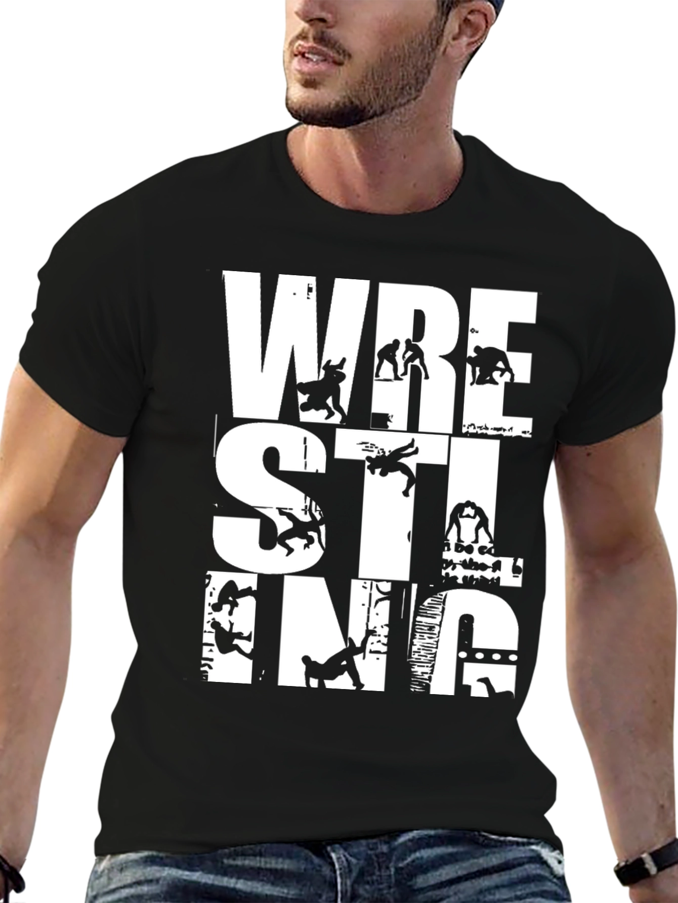 Wrestling Graphic Tee - Black Crew Neck T-Shirt