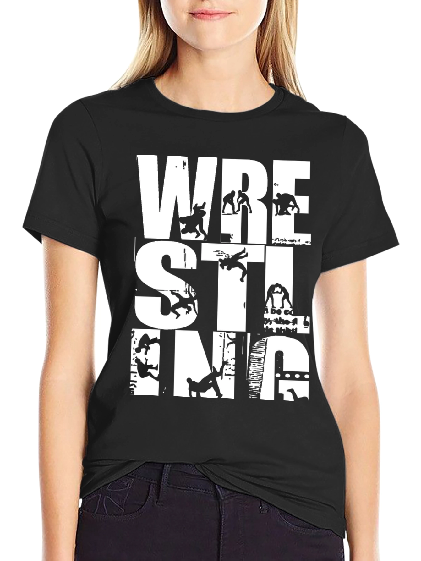 Wrestling Graphic Tee - Black Crew Neck T-Shirt