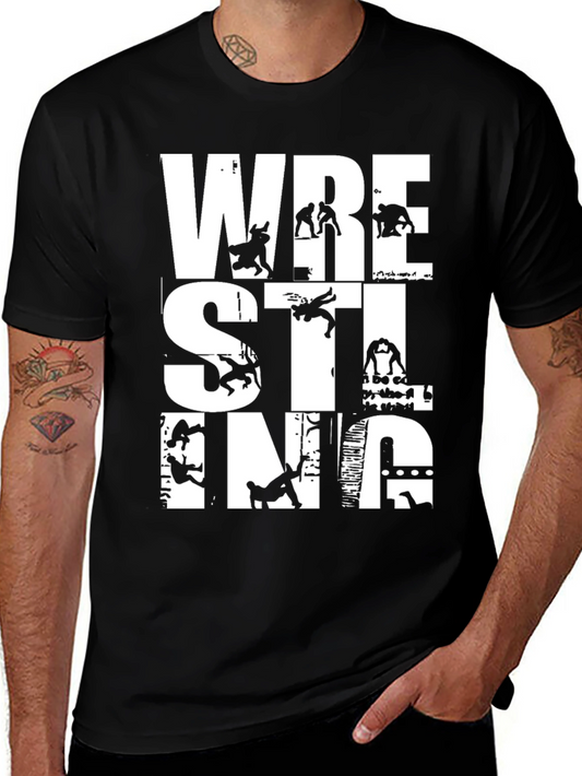 Wrestling Graphic Tee - Black Crew Neck T-Shirt