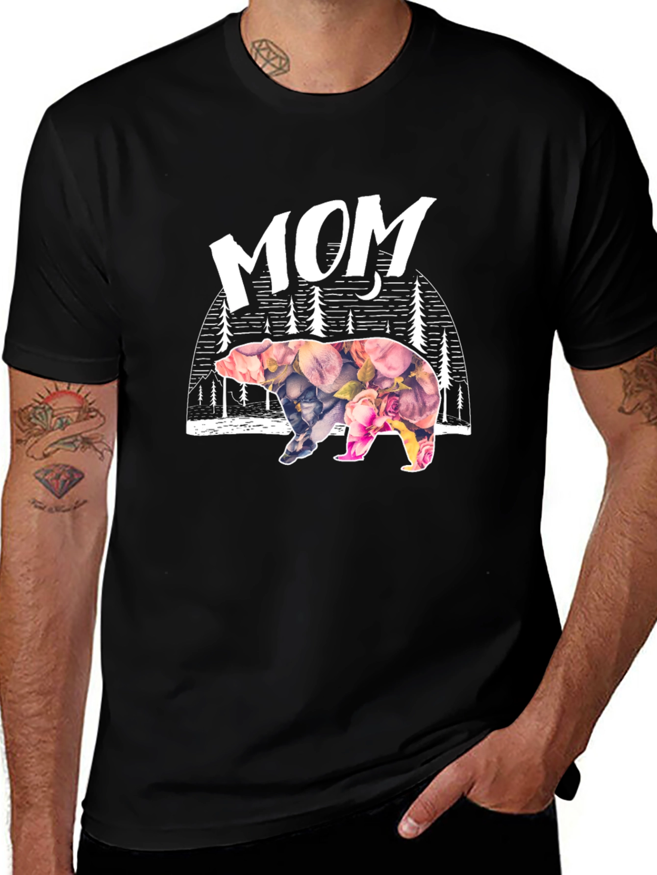 Mom Bear Floral Graphic T-Shirt