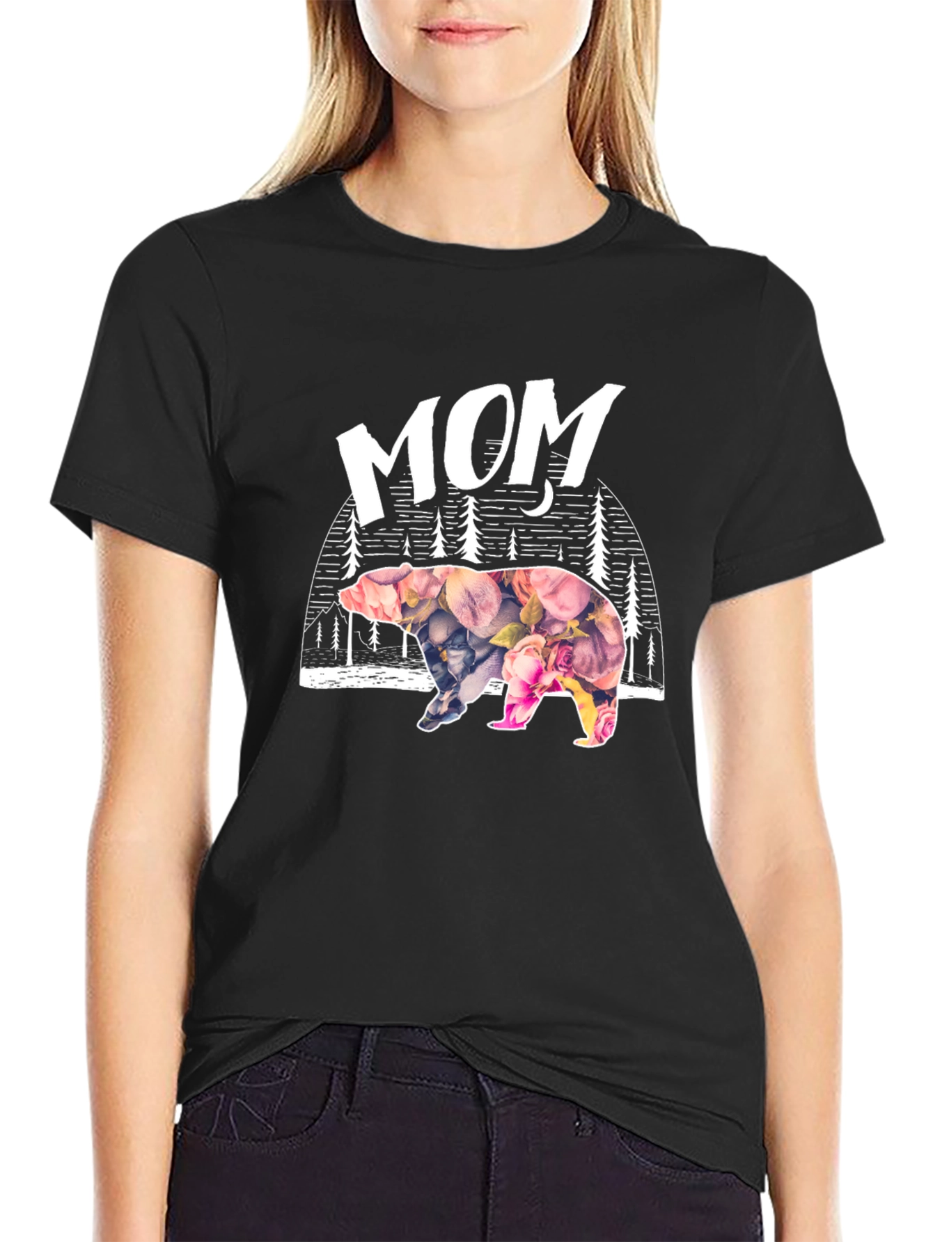 Mom Bear Floral Graphic T-Shirt