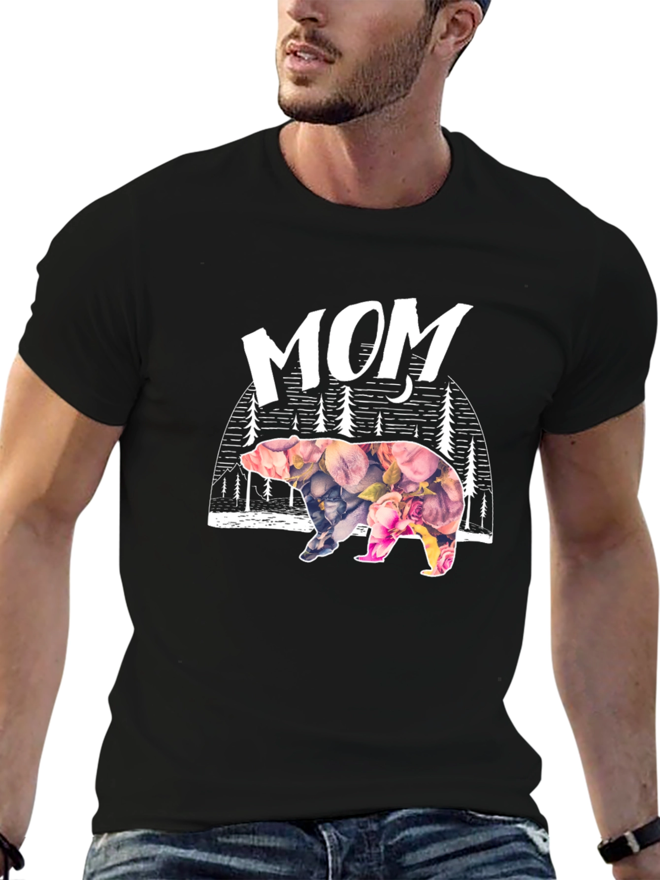 Mom Bear Floral Graphic T-Shirt
