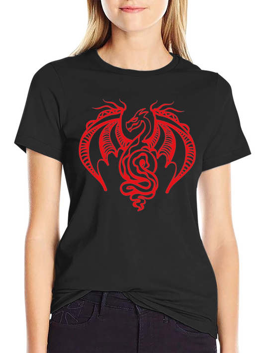 Black T-Shirt with Red Dragon Graphic