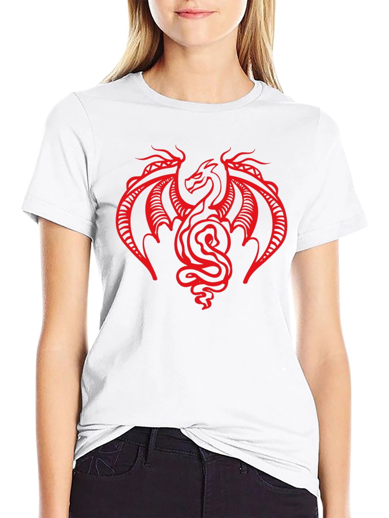 Black T-Shirt with Red Dragon Graphic