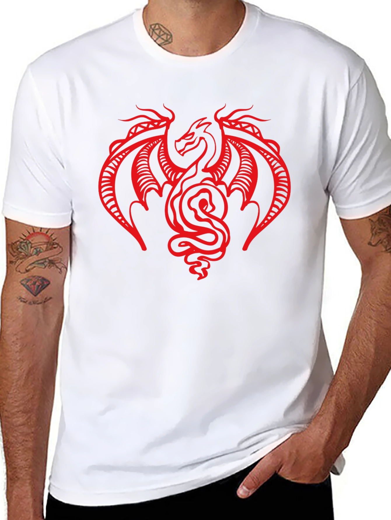Black T-Shirt with Red Dragon Graphic