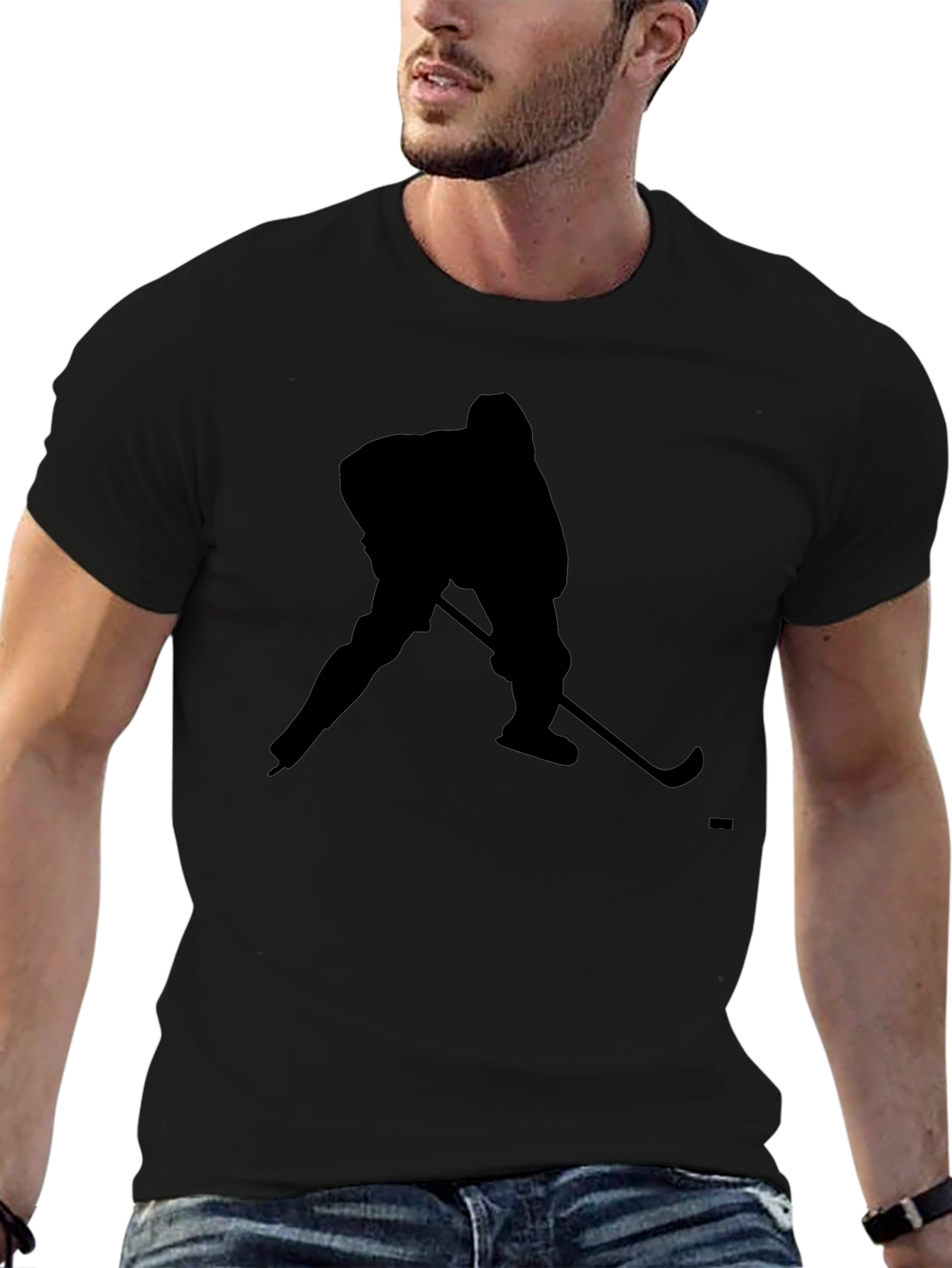 Hockey Player Silhouette Black T-Shirt