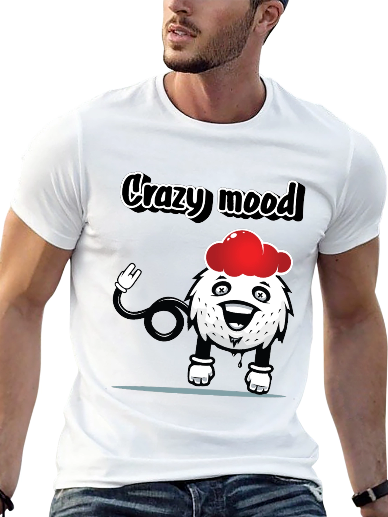 Crazy Mood Graphic Tee - Black Cotton T-Shirt