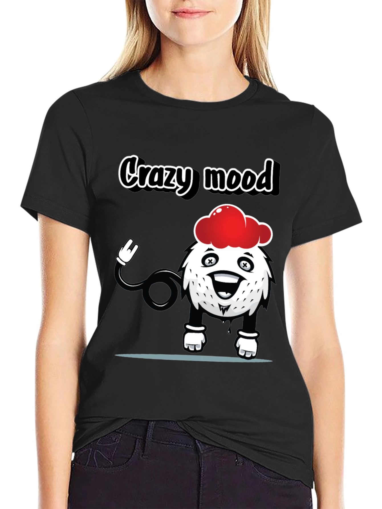 Crazy Mood Graphic Tee - Black Cotton T-Shirt