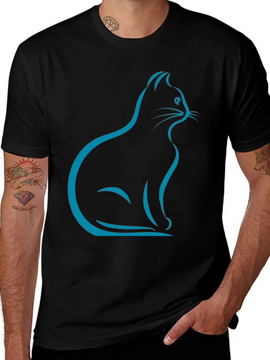 Stylish Cat Silhouette T-Shirt - Black