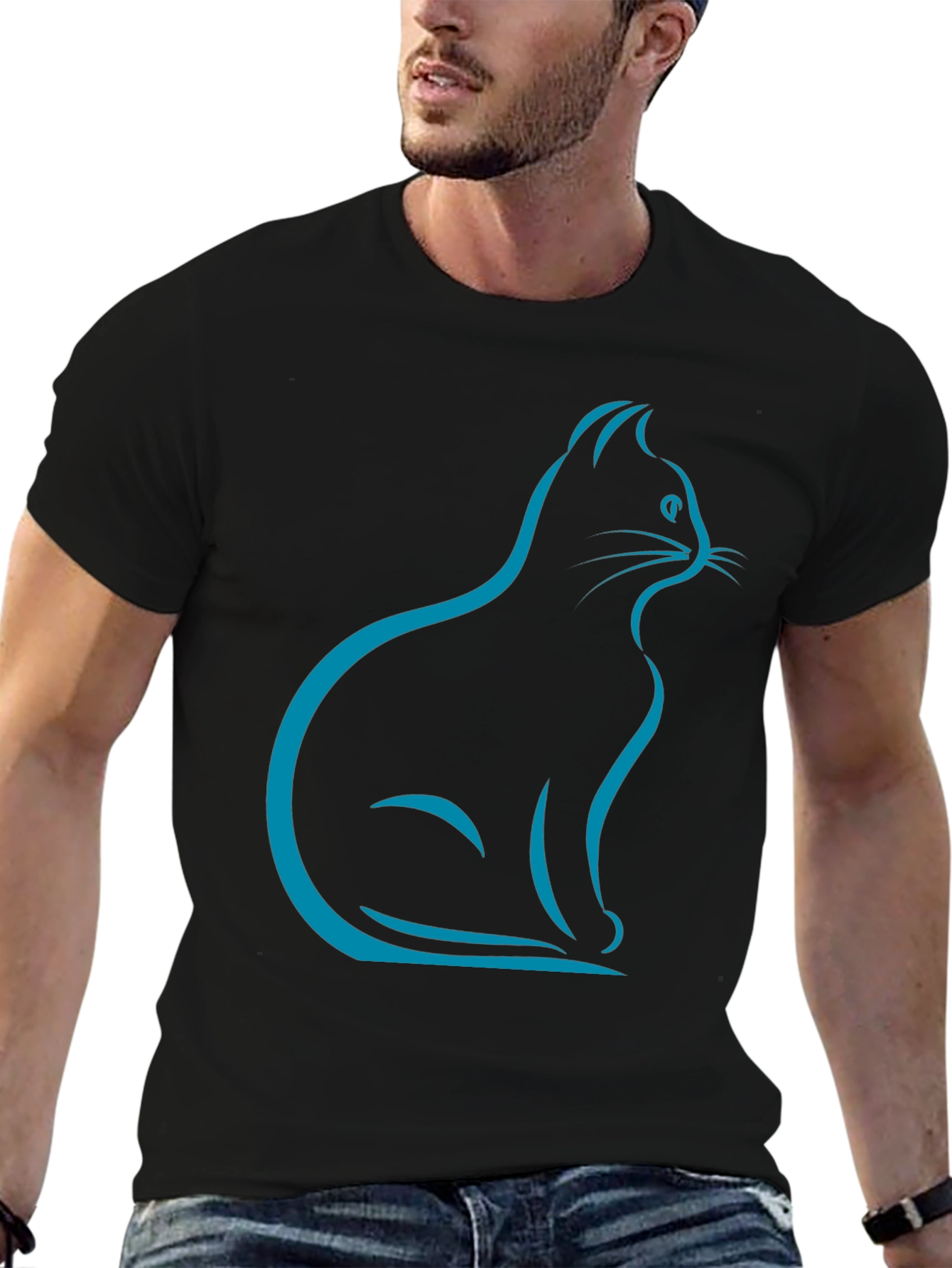 Stylish Cat Silhouette T-Shirt - Black