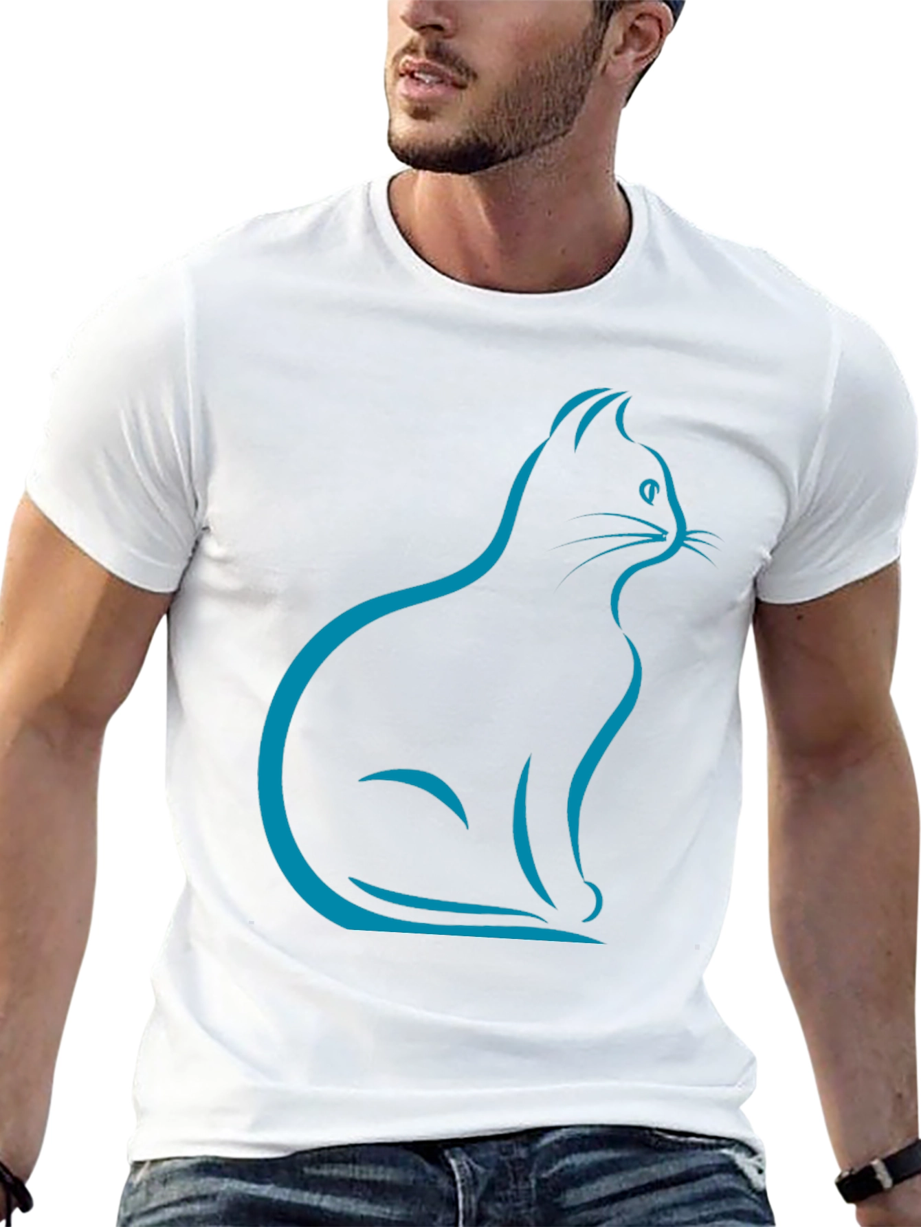 Stylish Cat Silhouette T-Shirt - Black