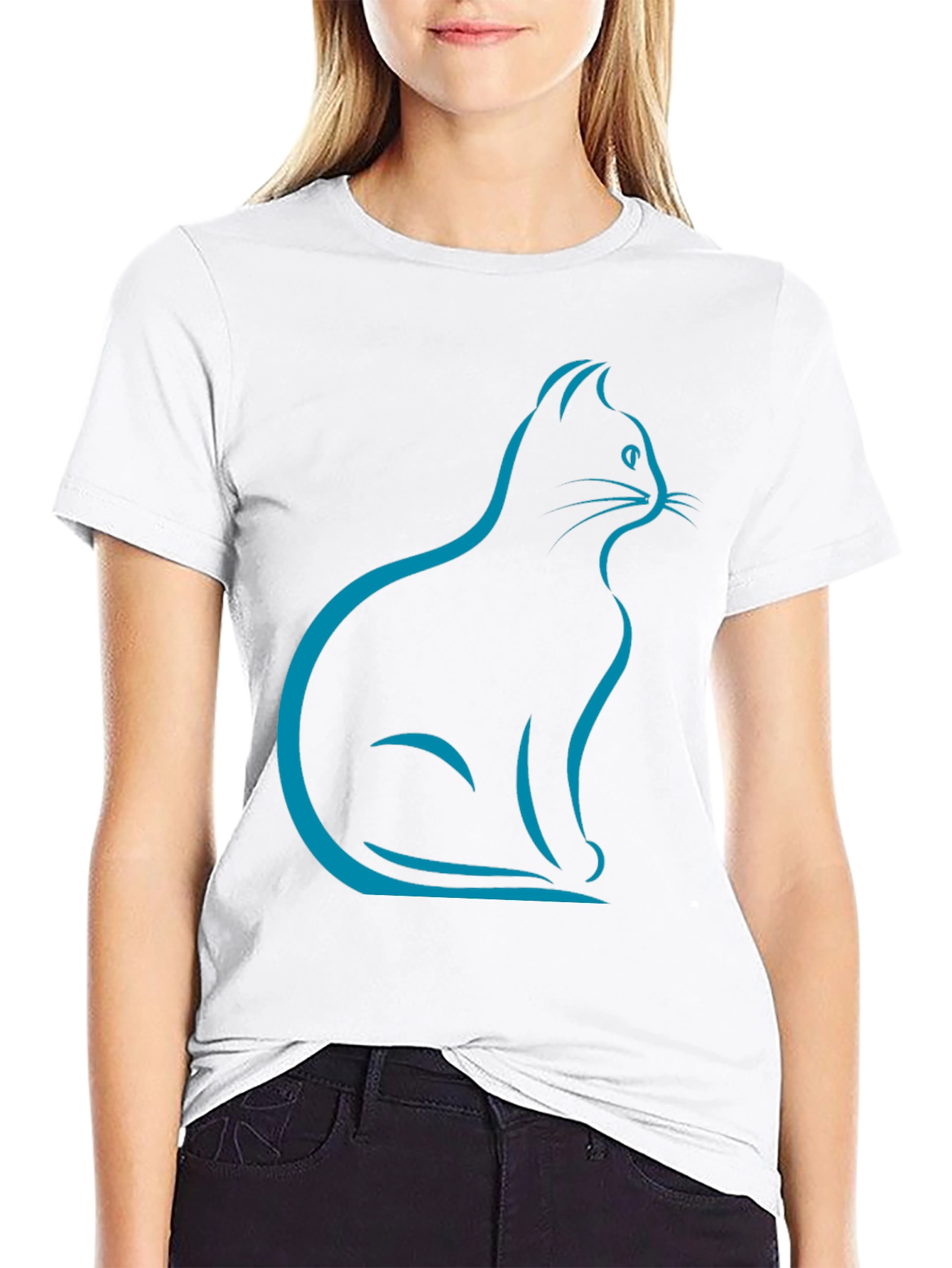 Stylish Cat Silhouette T-Shirt - Black