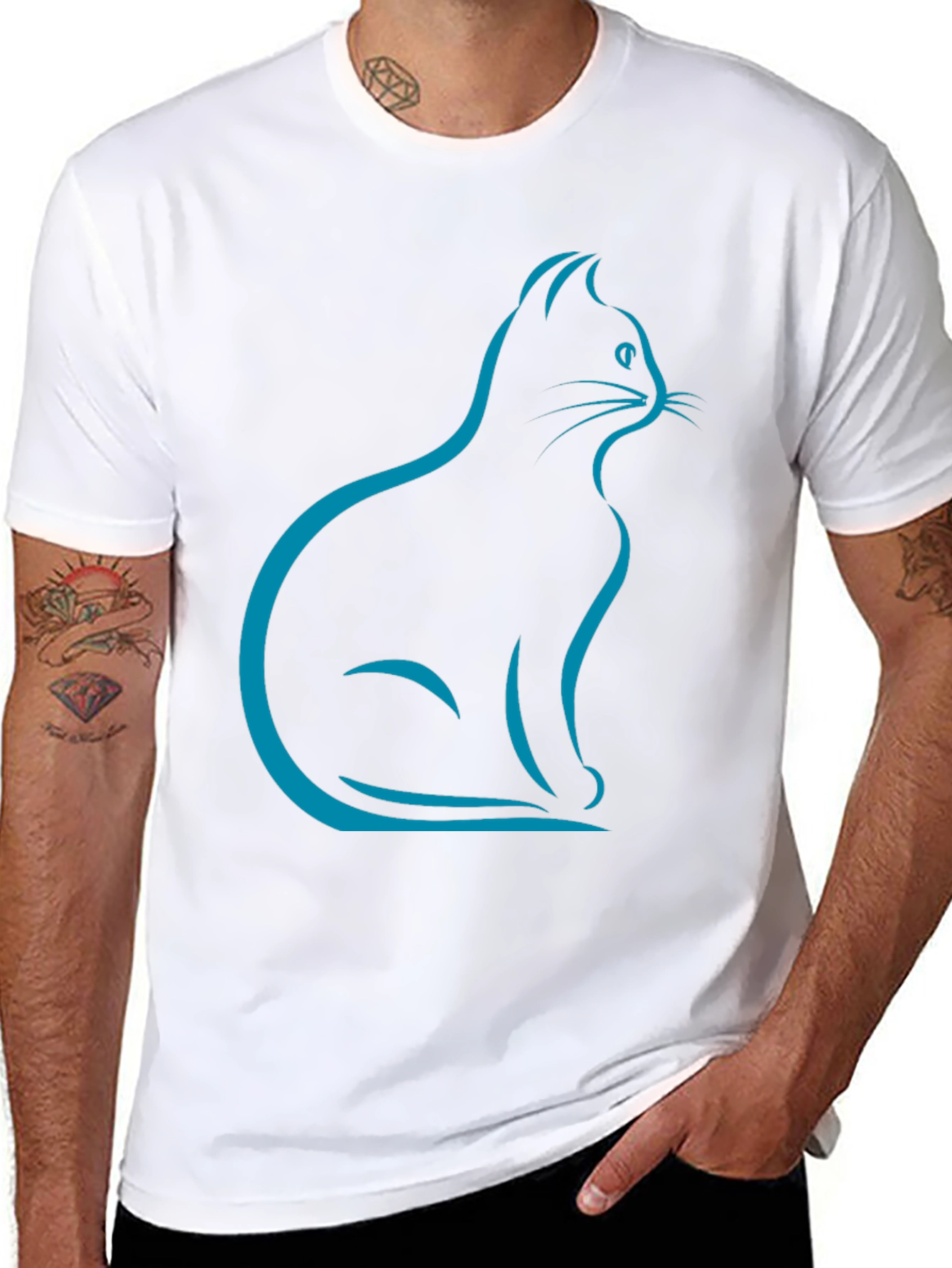 Stylish Cat Silhouette T-Shirt - Black