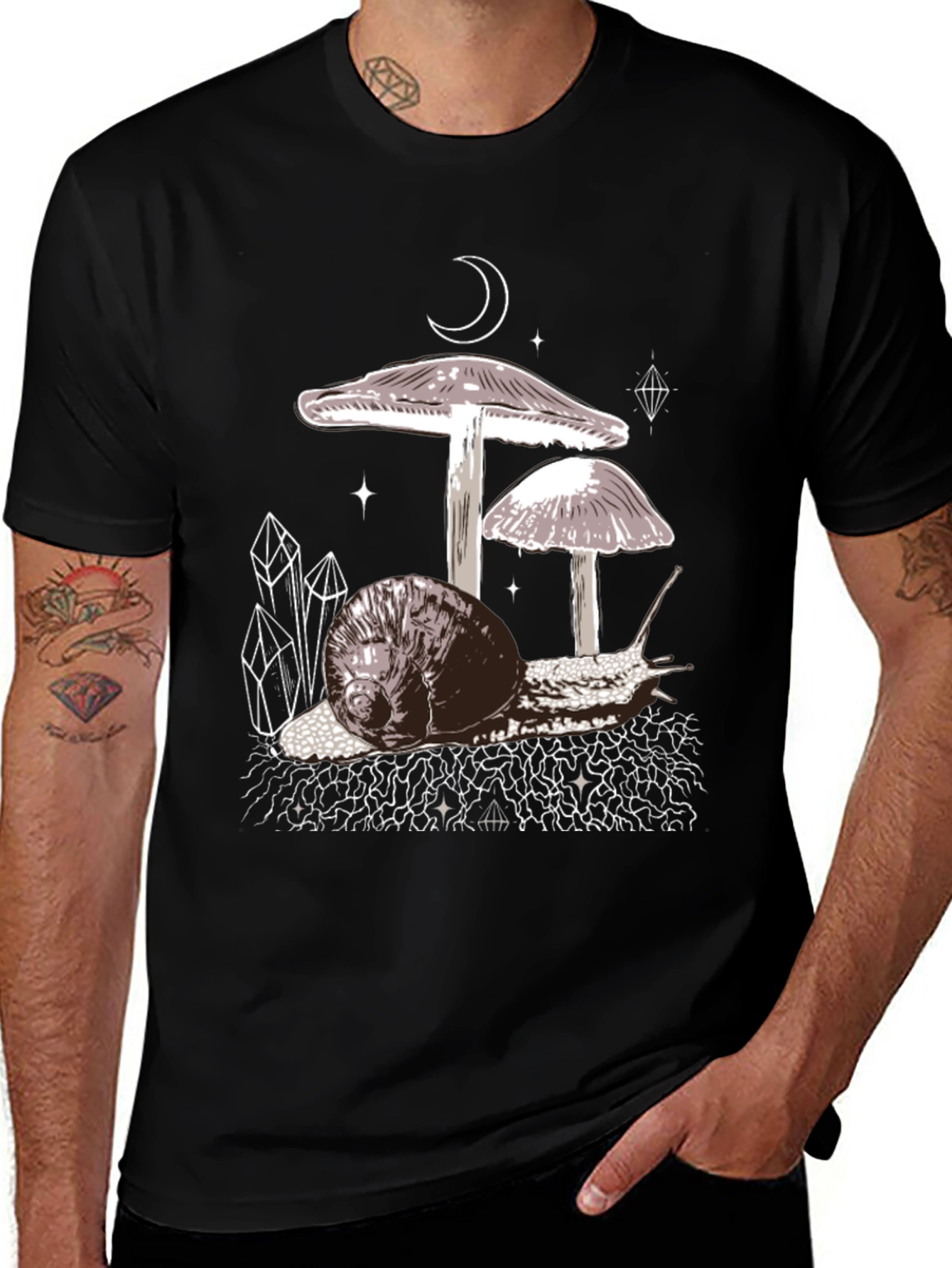 Mushroom Snail Graphic Tee - Black