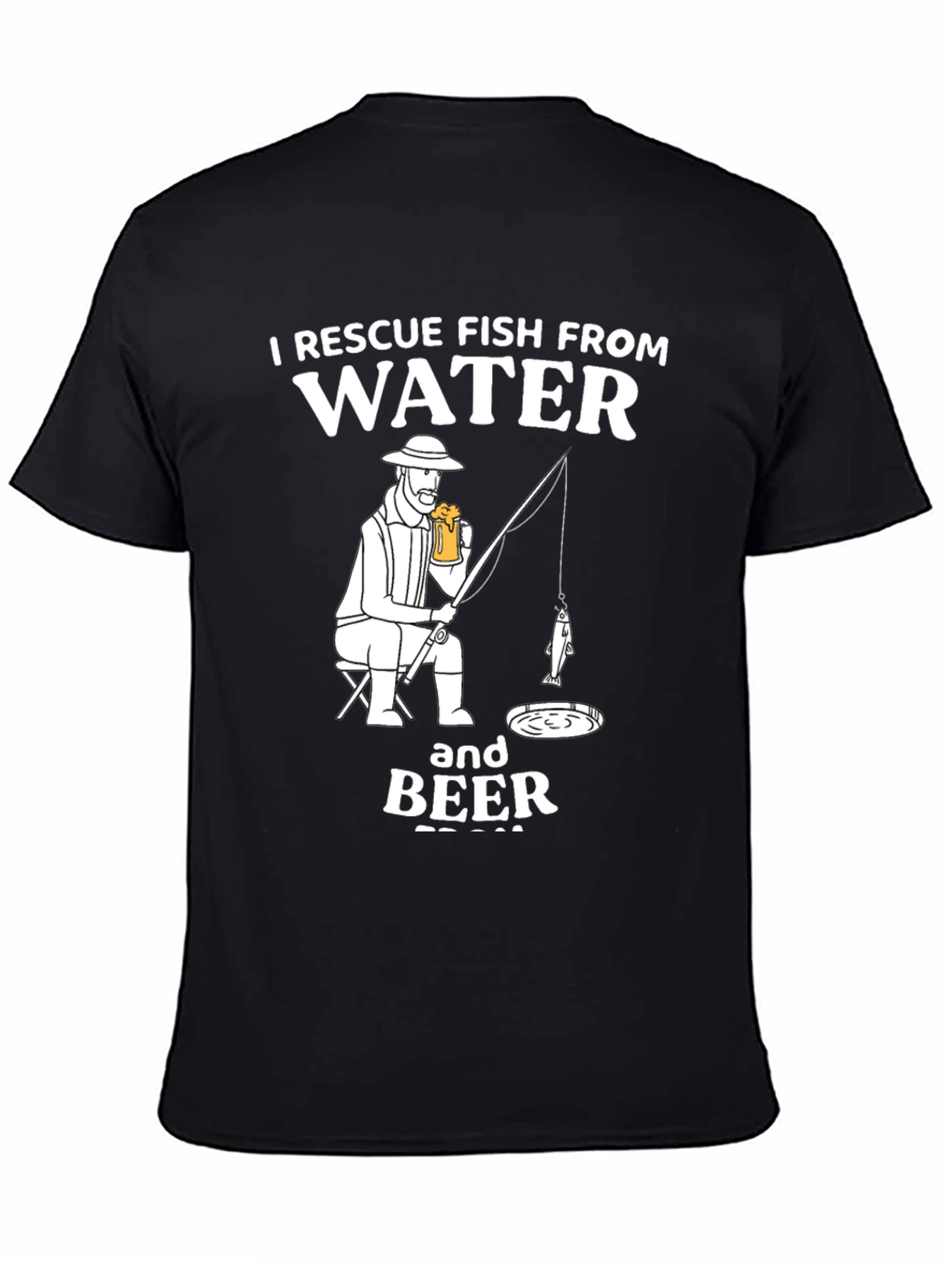 Rescue Fish T-Shirt: Funny Fisherman Drinking Beer