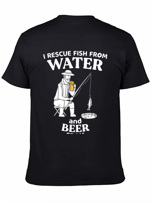 Rescue Fish T-Shirt: Funny Fisherman Drinking Beer
