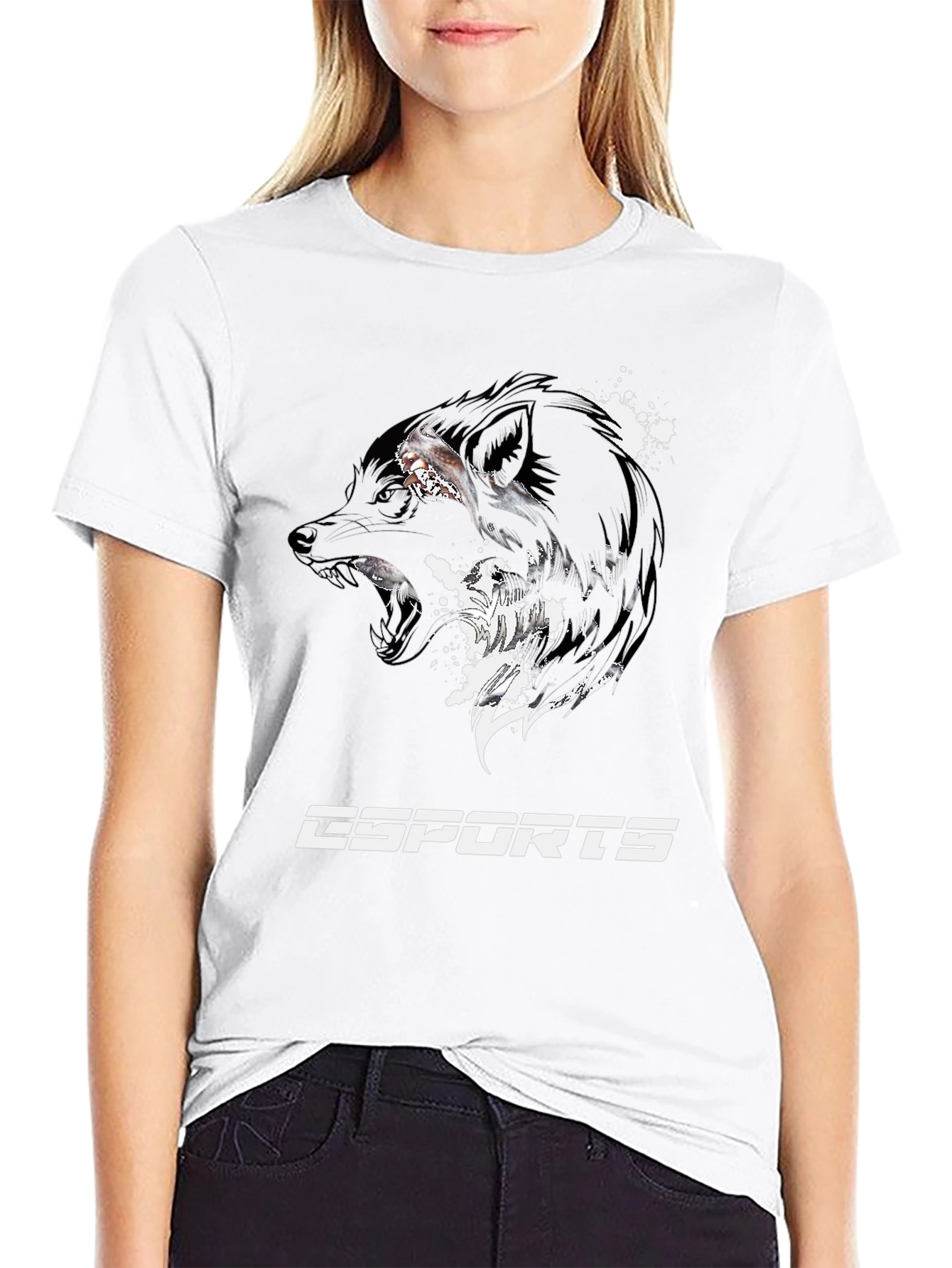 Esports Wolf Graphic Tee - Black Cotton T-Shirt