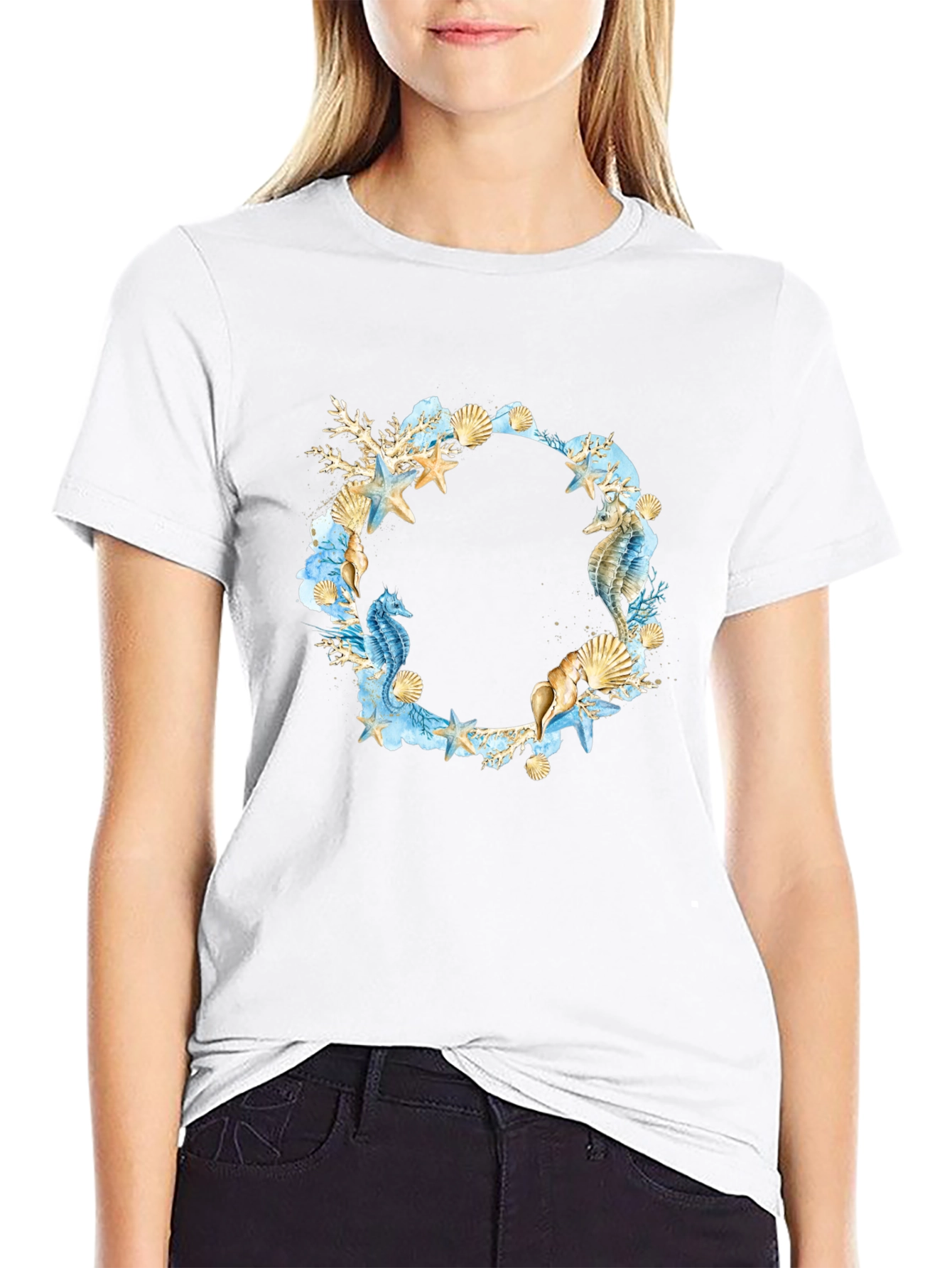 Sea Life Wreath Black T-Shirt