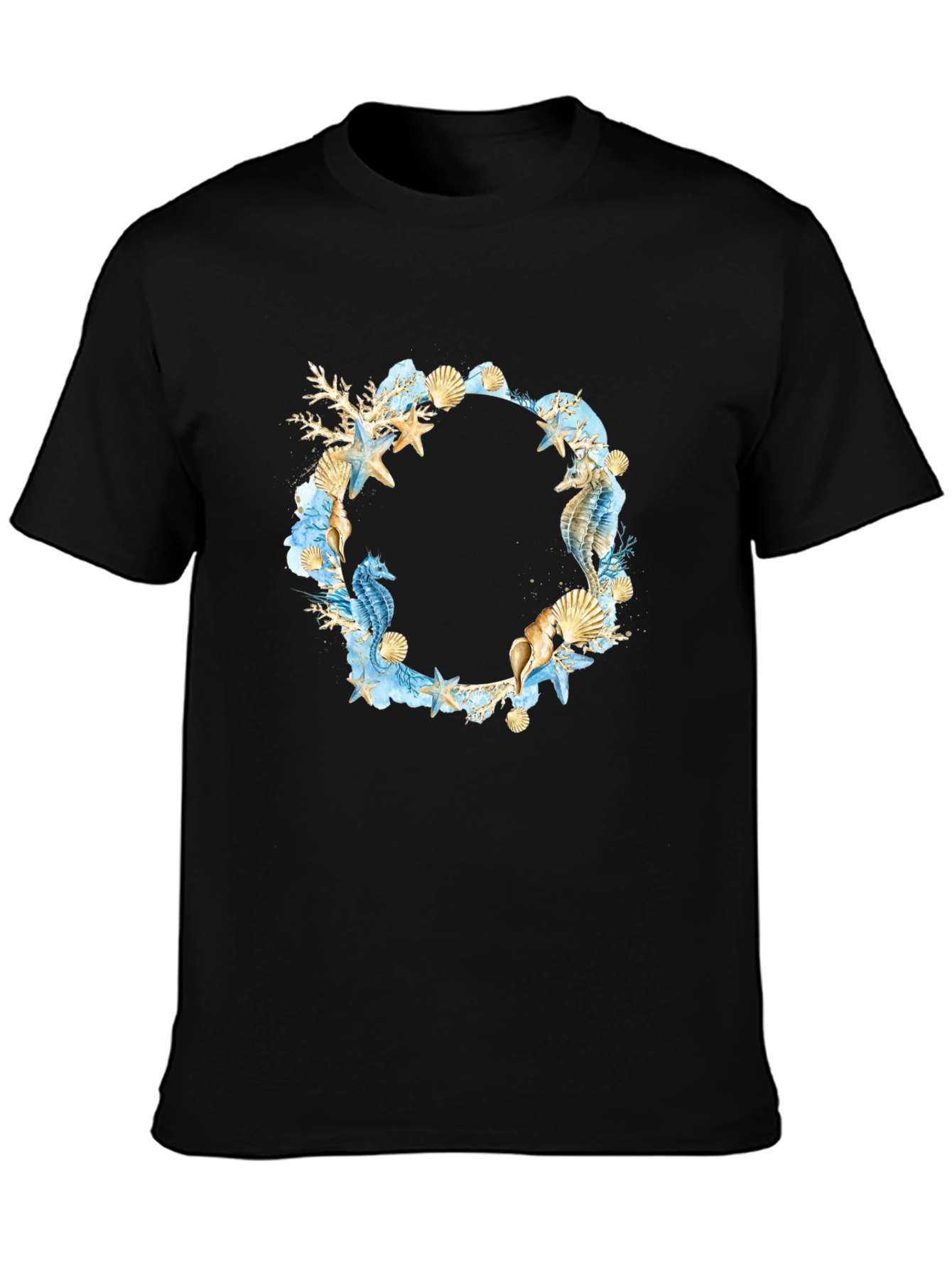 Sea Life Wreath Black T-Shirt