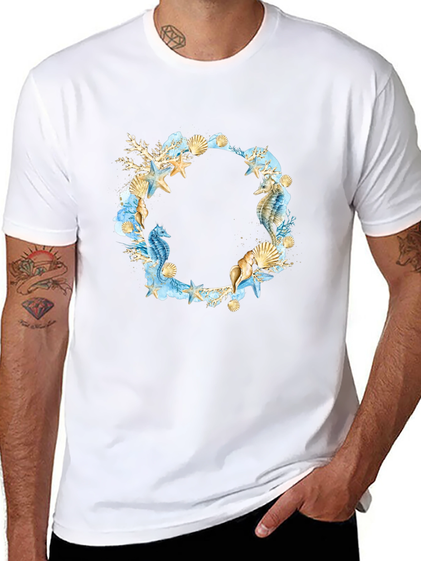 Sea Life Wreath Black T-Shirt